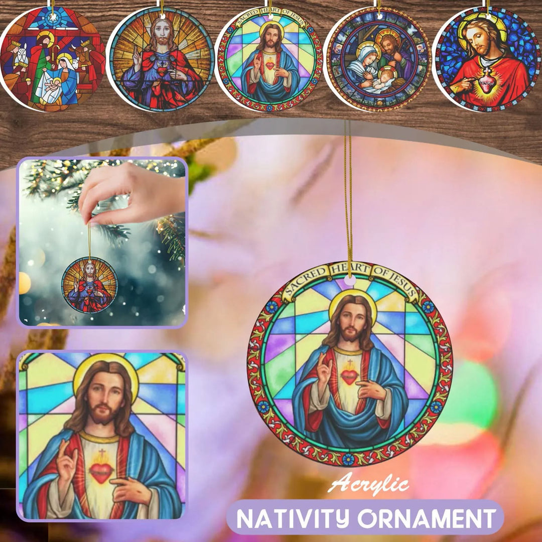 Discount Today: 5 Stained Glass Style Christian Scene Ornaments