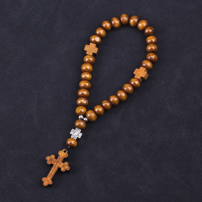 Christ Wooden Baptism Tassel Beaded Bracelet Rosary