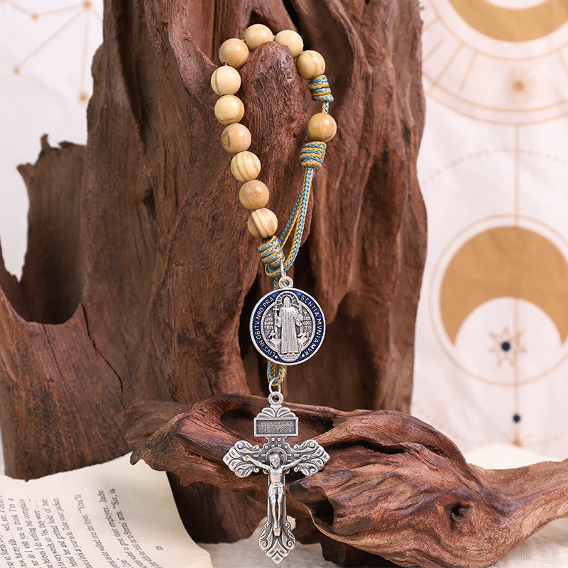 Discount Today: Olive Wood Beads with Saint Benedict Medal & Crucifix Pocket Rosary