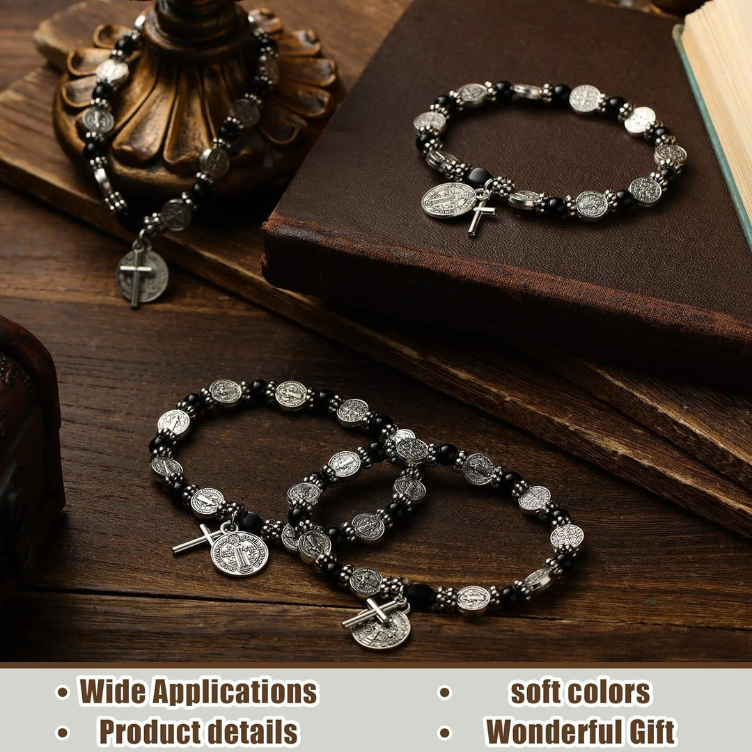 Silver St. Benedict Medal Rosary Bracelet