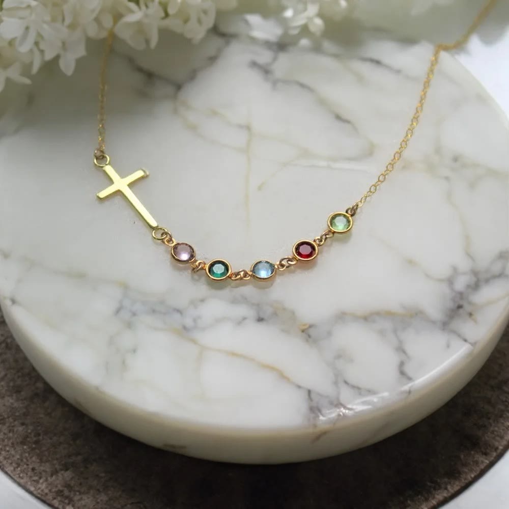 Biblical Birthstone Cross Necklace Religion Jewelry Gift