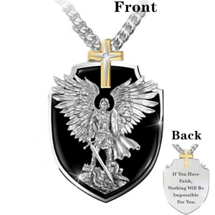 Christian Art Classic Style Cross Knight Wings Lettering Alloy Electroplate Necklace