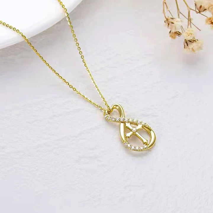 Christian Art Minimalist Style Golden Double Ring Cross Alloy Pendant Necklace