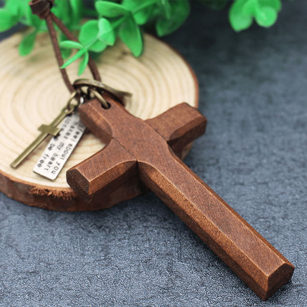 FREE Today: Vintage Wood Cross Adjustable Leather Necklace