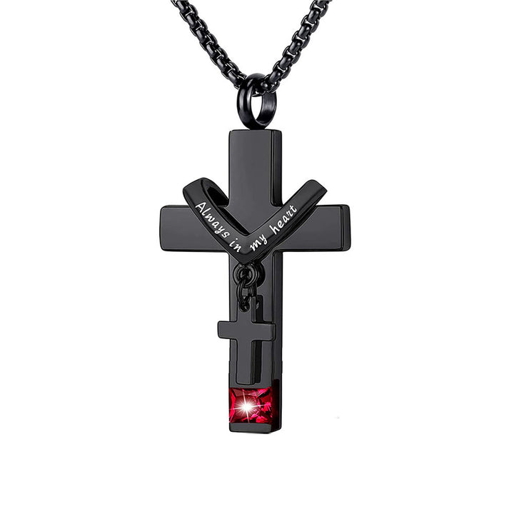 12 Months Birthstone Double Cross Ashes Urn Pendant Necklace