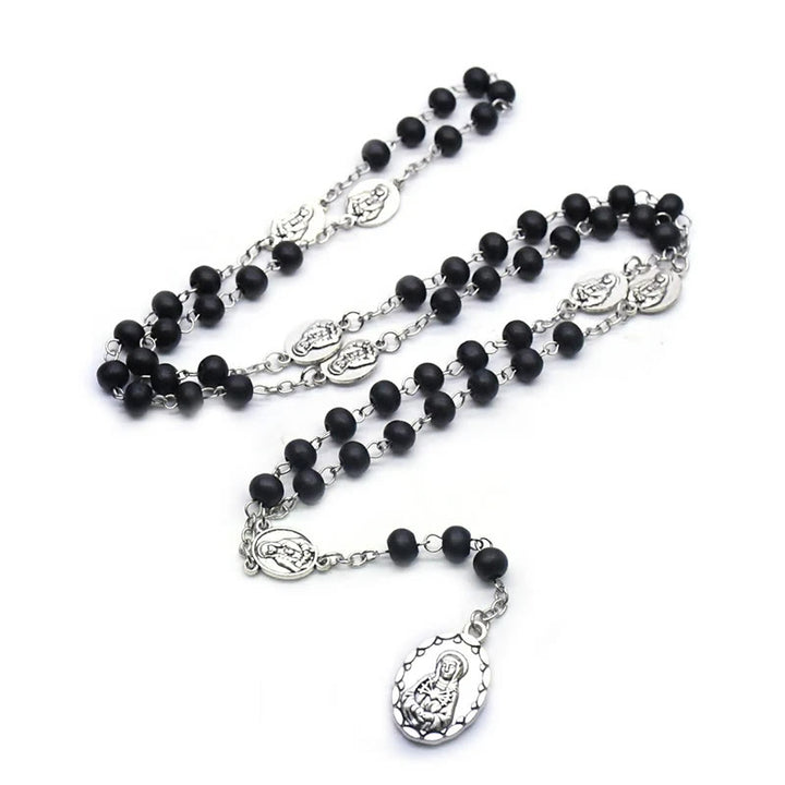 Christianartworkshop Our Lady of Sorrows of 6 mm Round Black Acrylic Alloy Chain 7 Sorrows Rosary