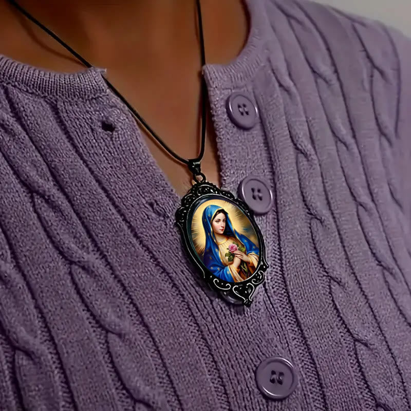 Discount Today: Christian Art Gothic Style Vintage Border Our Lady of Guadalupe Necklace