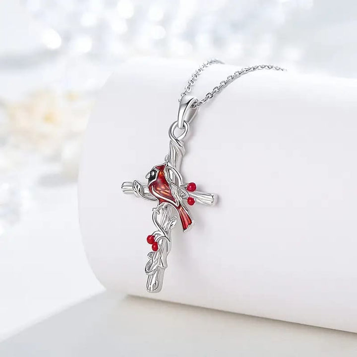 Crafted Cardinal Necklace Cross Pendant Red Bird Necklace