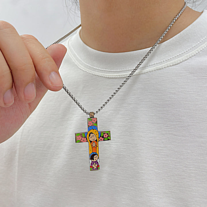 Minimalist Jesus Cross Religious Pendants with Rope Chain Necklace