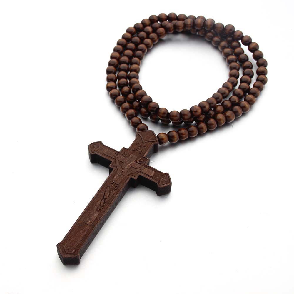 Christian Jesus Cross Wooden Necklace