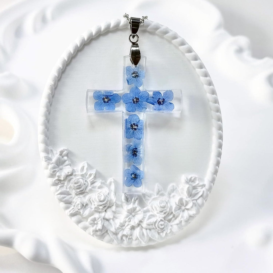 Christianartworkshop Fresh Style Natural Real Dried Flower Cross Necklace