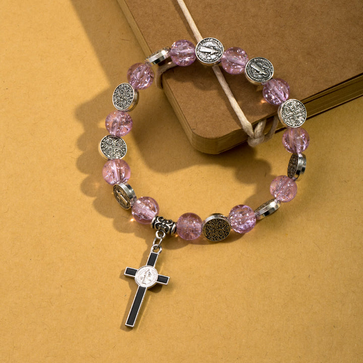 Christ Jesus Cross Alloy Charm Pendant Beaded Bracelet