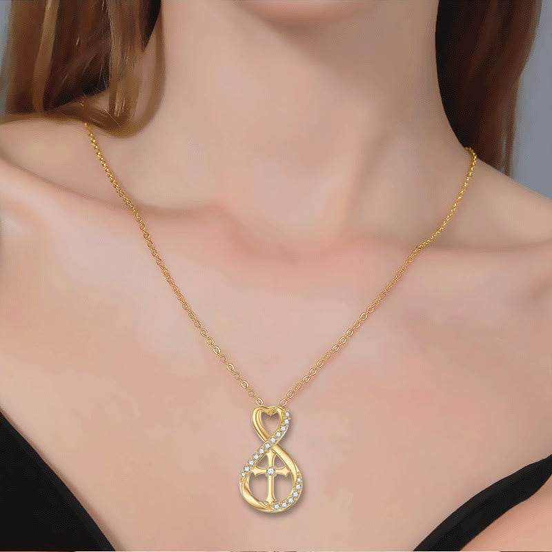 Christian Art Minimalist Style Golden Double Ring Cross Alloy Pendant Necklace