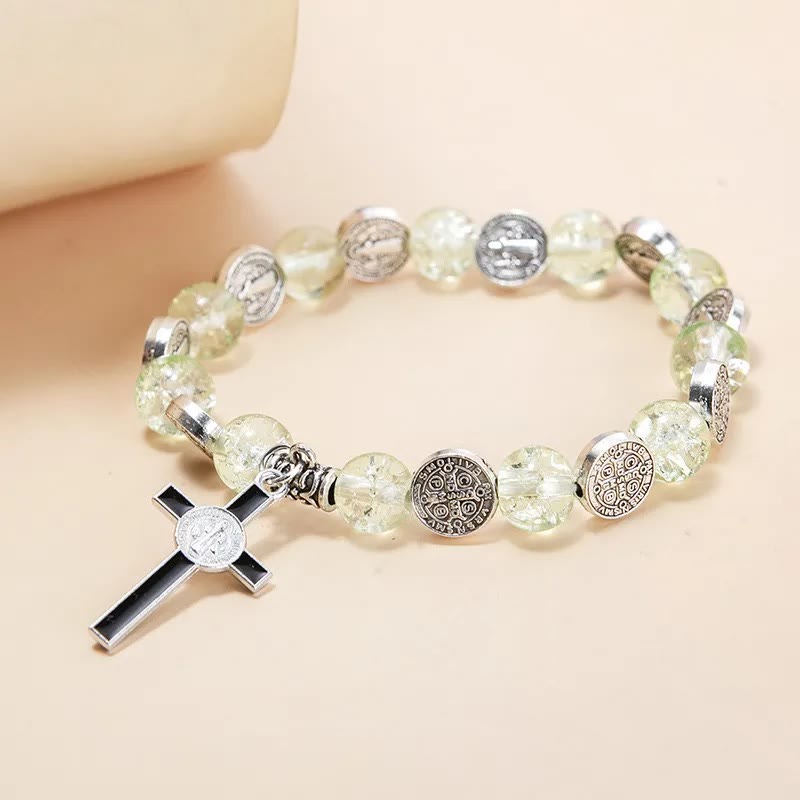 Christ Jesus Cross Alloy Charm Pendant Beaded Bracelet