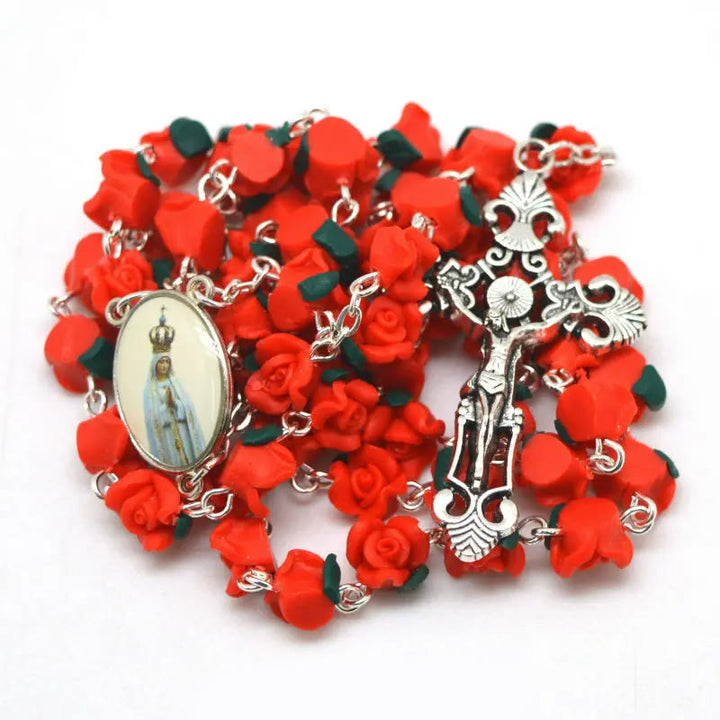Rose Flower Shaped Beads Virgin Mary Prayer Rosary