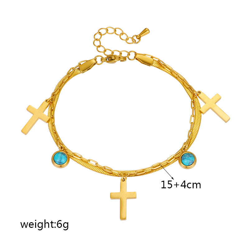Christ Turquoise Embellished Double Layer Bracelet