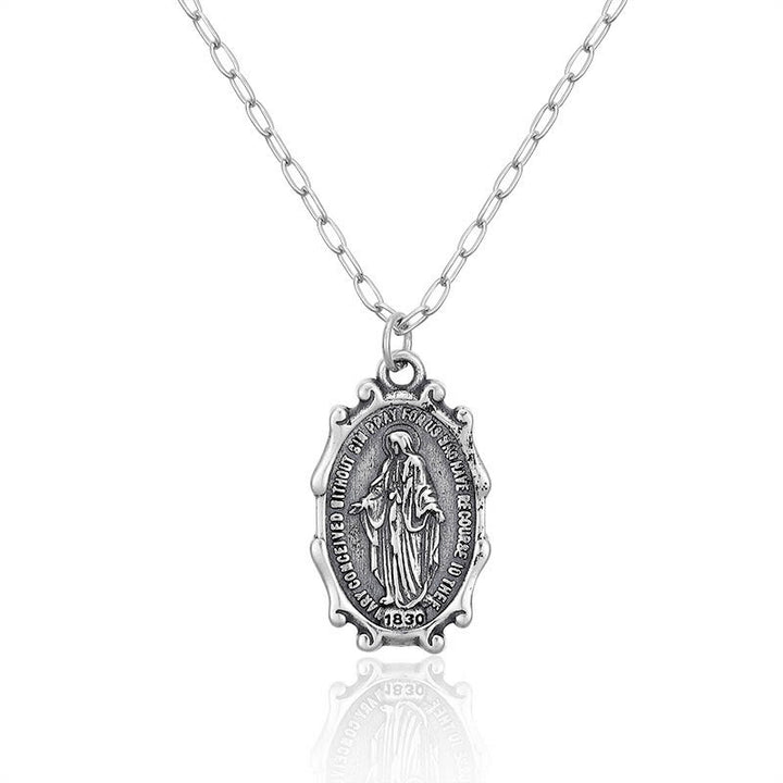 925 Sterling Silver Virgin Mary Christ Prayer Necklace