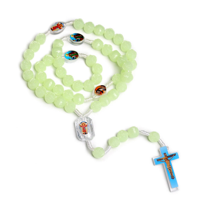 FREE Today: Christian Art Crucifix of 10 mm Rose Luminous Green Resin Nylon Cord Rosary