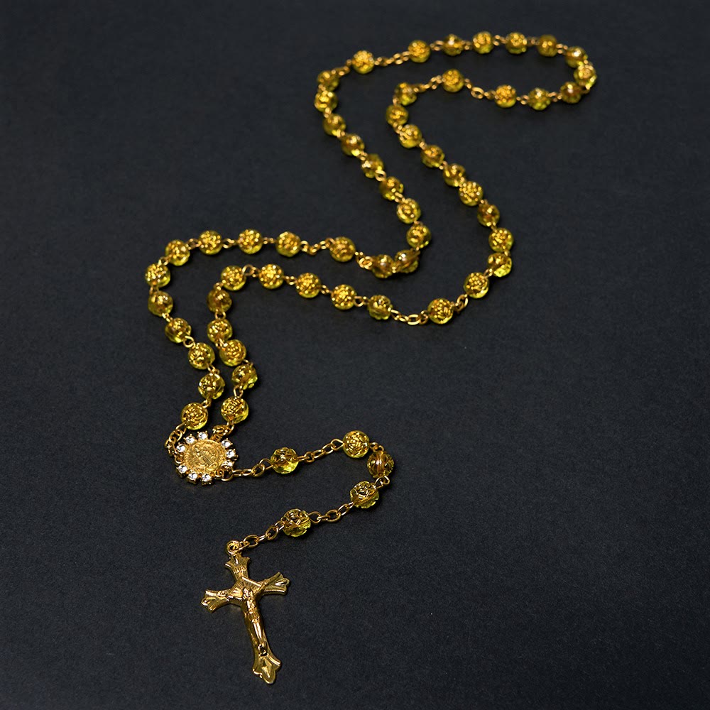 Christianartworkshop St. Benedict Medal & Crucifix of 8 mm Round Multicolor Acrylic Alloy Chain Rosary