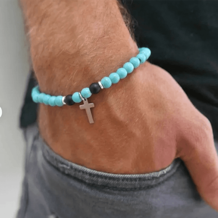 Christian Blessing Turquoise Stretch Bracelet