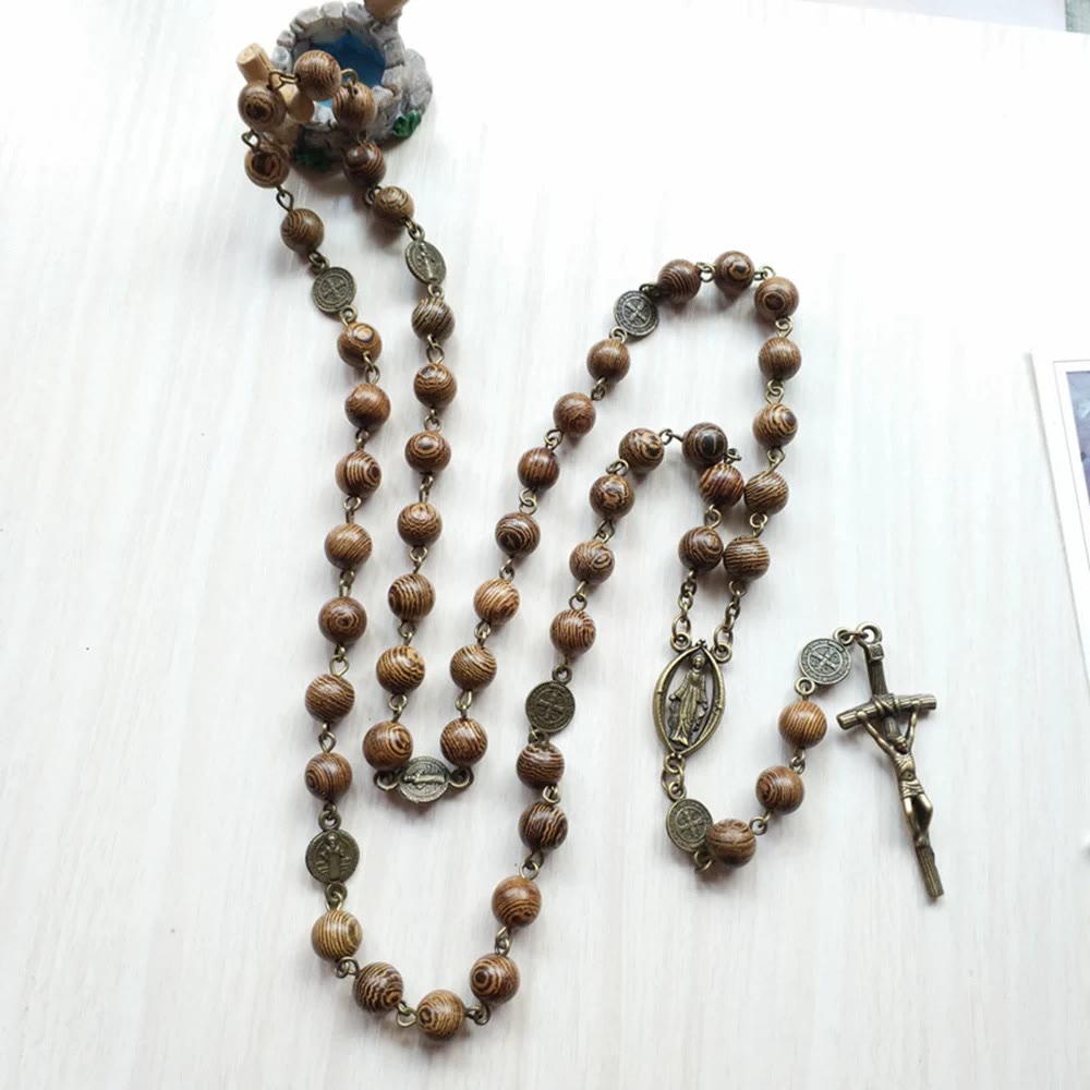 Crucifix St. Benedict Our Lady Medal Wooden Rosary