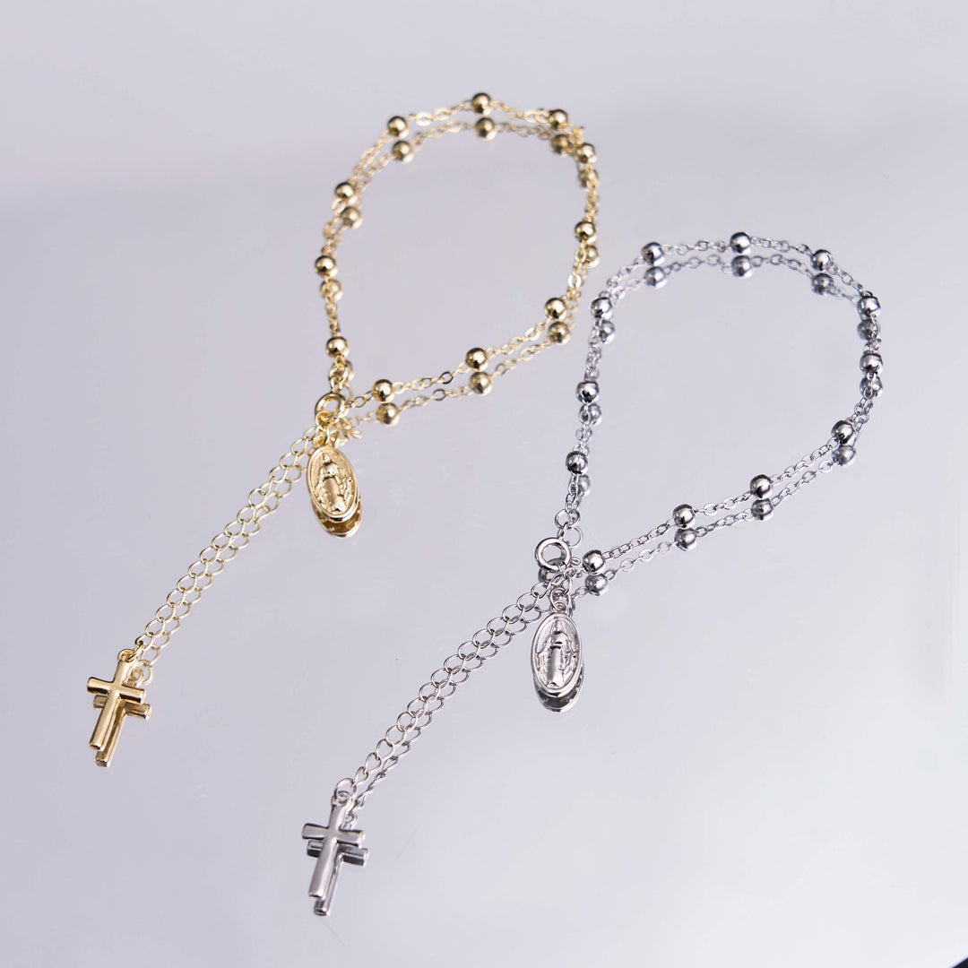 Virgin Mary Medal & Cross Adjustable Simple Casual Bracelet