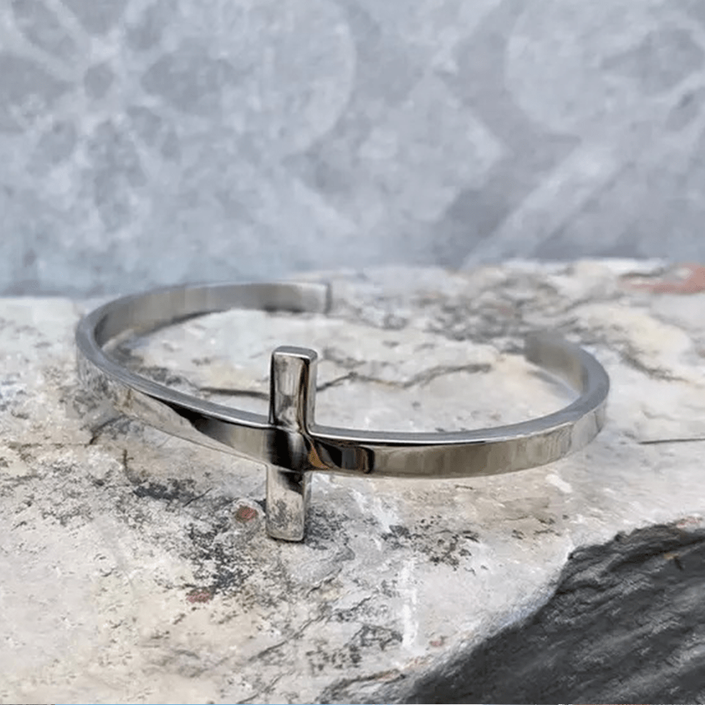 Silver Cross Cuff Bangle Religion Bracelet