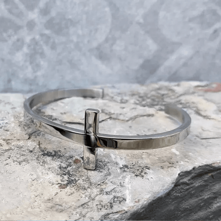 Silver Cross Cuff Bangle Religion Bracelet