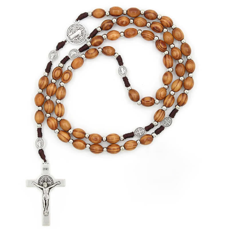St. Benedict Natural Olive Wood Rosary with Crucifix