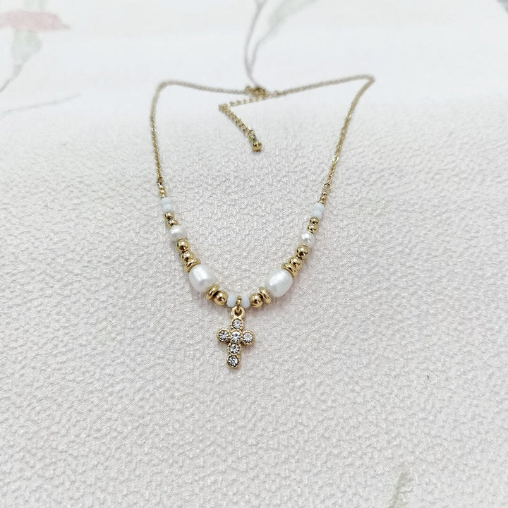 Freshwater Pearl Cross Necklace