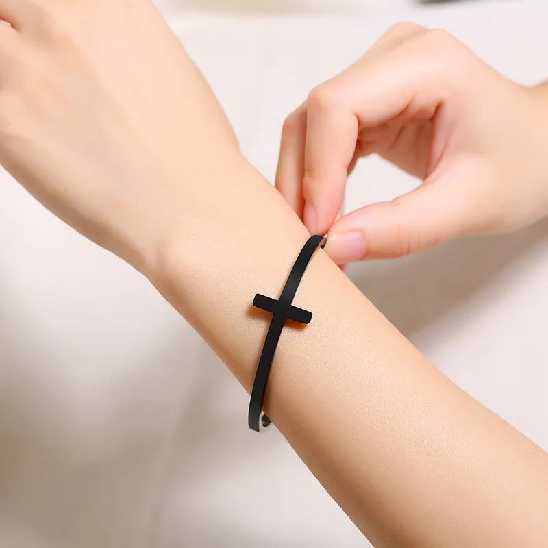 Silver Cross Cuff Bangle Religion Bracelet