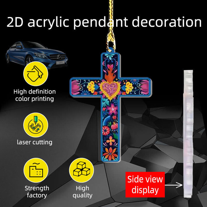 Christian Art 4 Flowery Style Cross Decor Hanging Ornaments