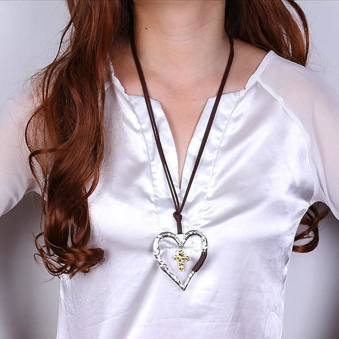 Alloy Heart Cross Pendant Necklace