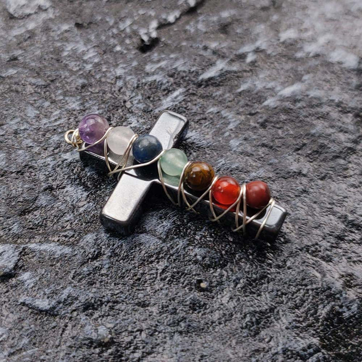 Christian Fresh Pastoral Style Rainbow Gemstone Cross Bracelet