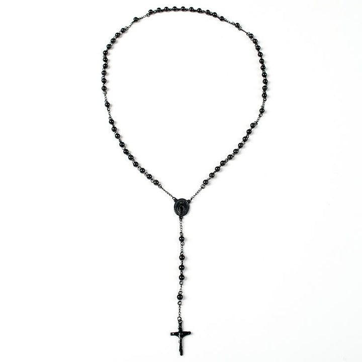 Stainless Steel Black Beaded Rosary