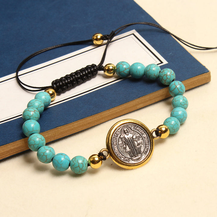Turquoise St. Benedict Prayer Blessing Beaded Bracelet
