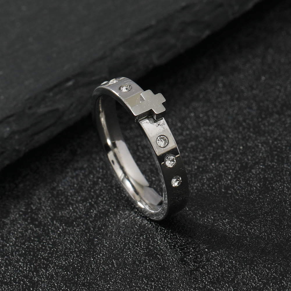 Colorfast Three-dimensional Cross Stainless Steel Ring