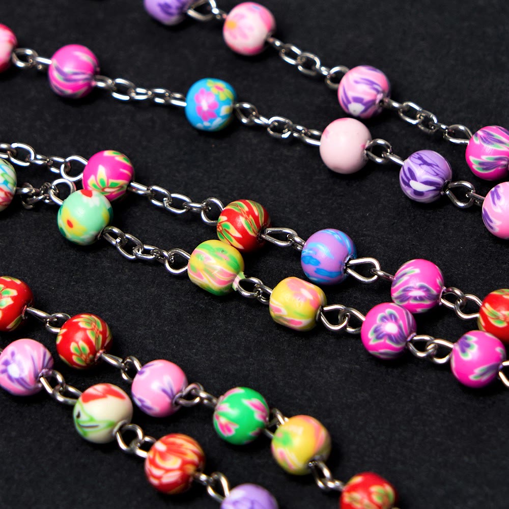 Discount Today: Christian Art Our Lady of Guadalupe & Crucifix of 6 mm Round Multicolor Polymer Clay Alloy Chain Rosary