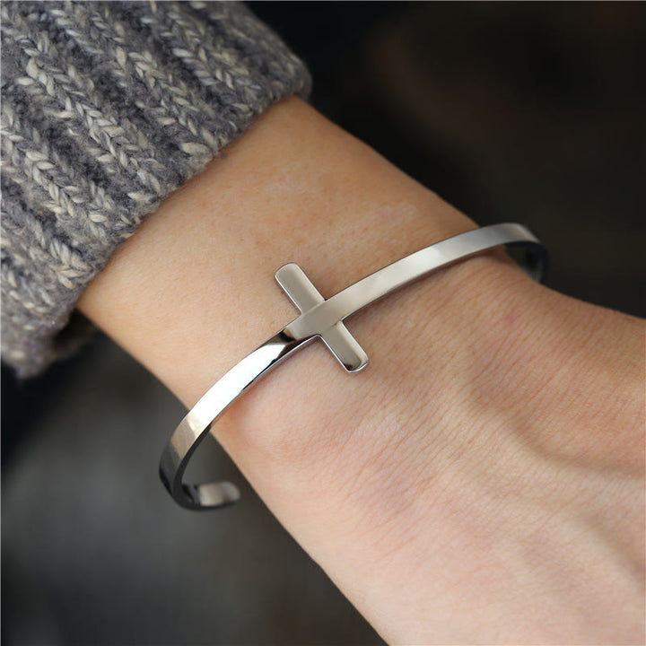 Christianartworkshop Silver Cross Cuff Bangle Religion Bracelet