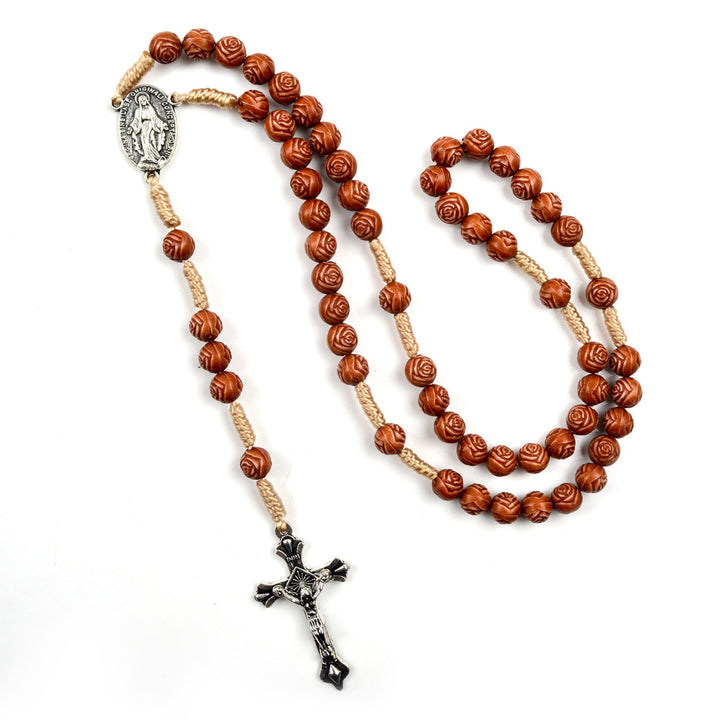 Handmade Virgin Mary Natural Wooden Rosary