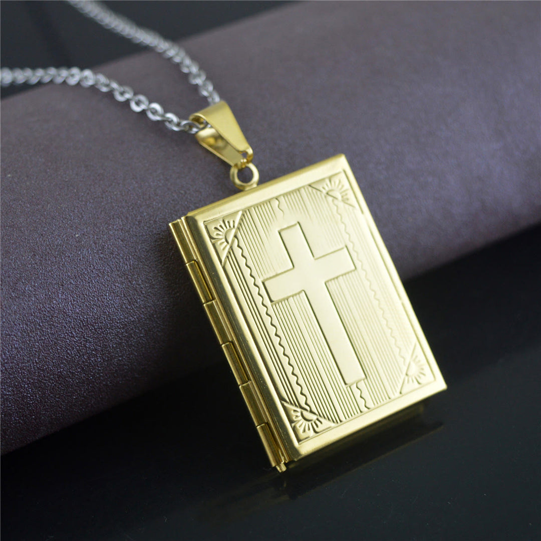 Christianartworkshop Practical Style Openable Bible Shape Pendant Necklace