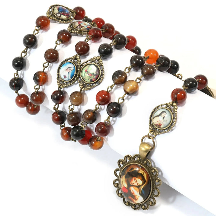 Retro Agate Stone Virgin Mary Seven Sorrow Rosary