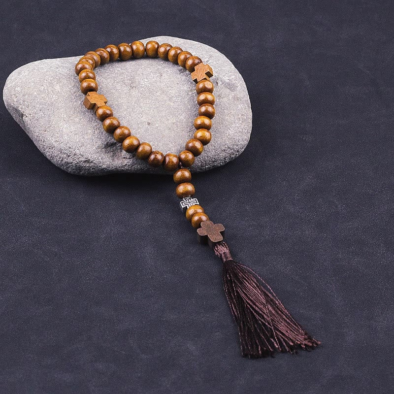 Christ Wooden Baptism Tassel Beaded Bracelet Rosary