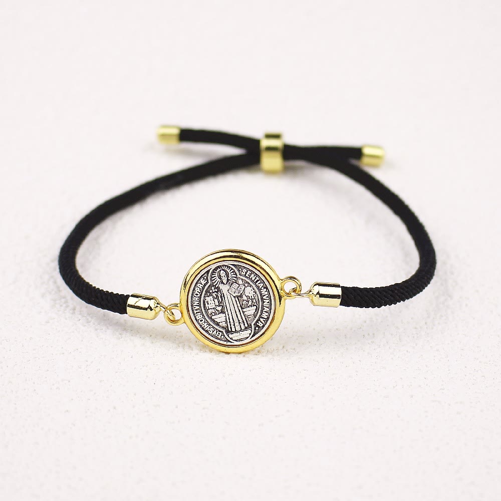 FREE Today: St. Benedict Medal Black Rope Cord Adjustable Bracelet