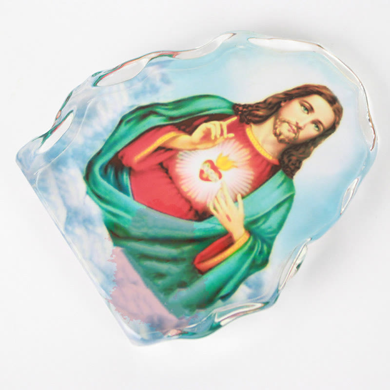 Christian Art Classic Style White Crystal Multicolor Jesus Sacred Heart Desktop Ornaments