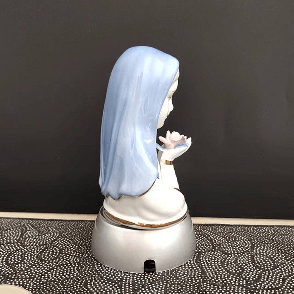 Christianartworkshop Classic Style White-blue Ceramic Virgin Mary Figurine Stereoscopic Desktop Ornaments