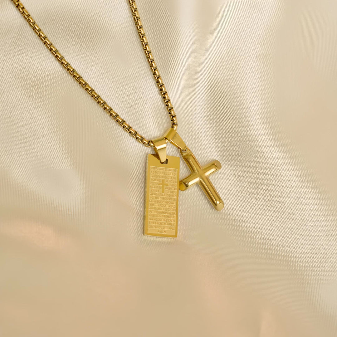 Classic Style Bible Prayer Scripture Madal Cross Golden Necklace