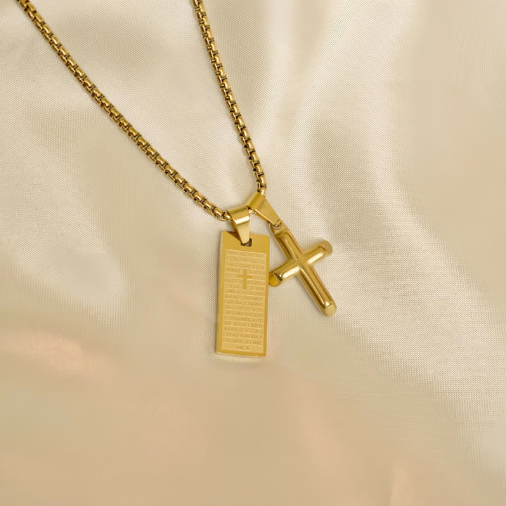 Christianartworkshop Classic Style Bible Prayer Scripture Madal Cross Golden Necklace