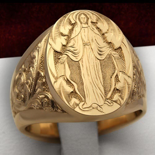 FREE Today: Virgin Mary Blessing Badge Hand Engraved Religious Ring