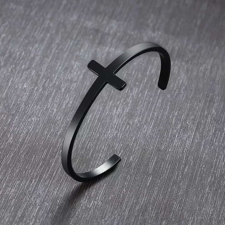 Silver Cross Cuff Bangle Religion Bracelet